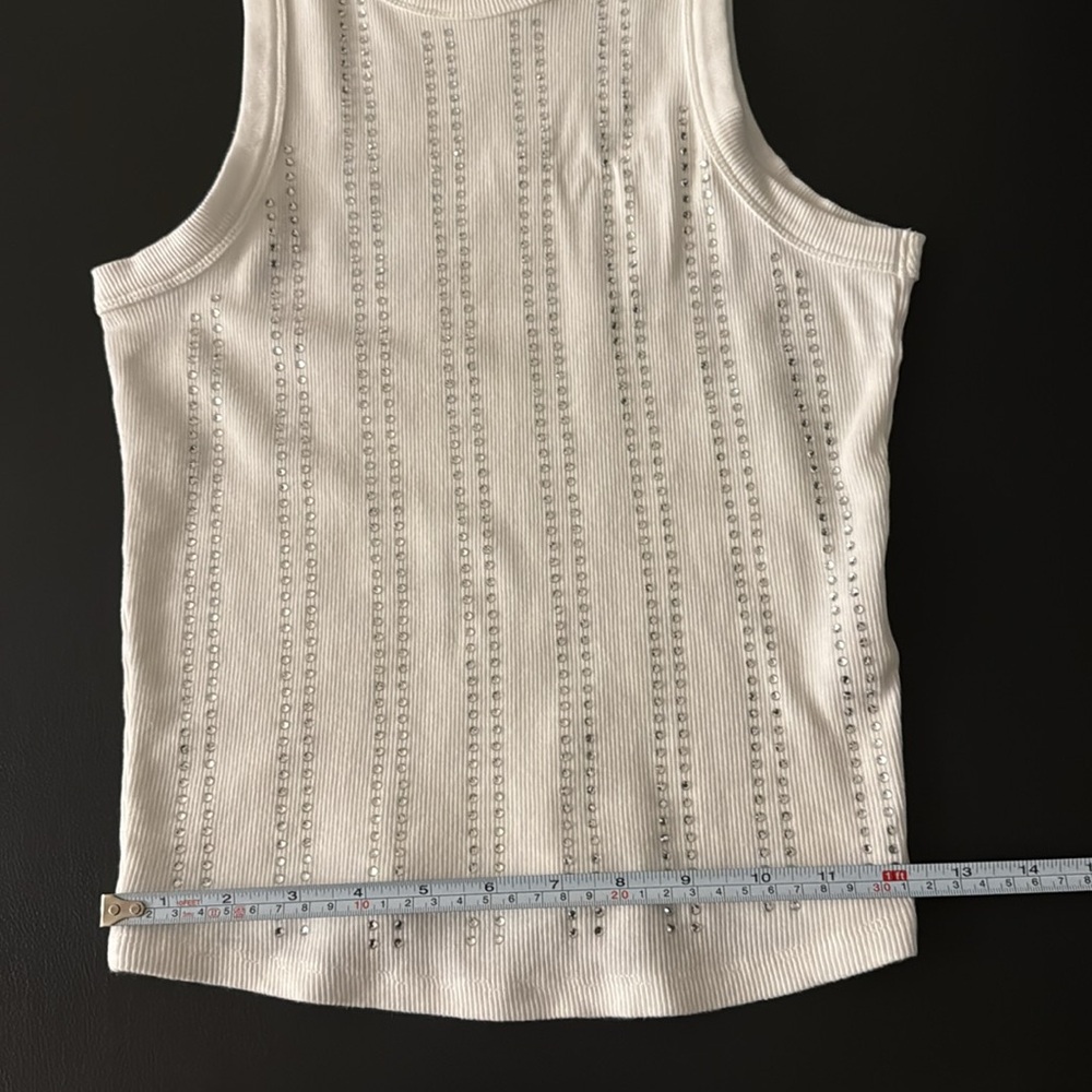 Zara White Rhinestone Ribbed Tank Top - Picture 8 of 9